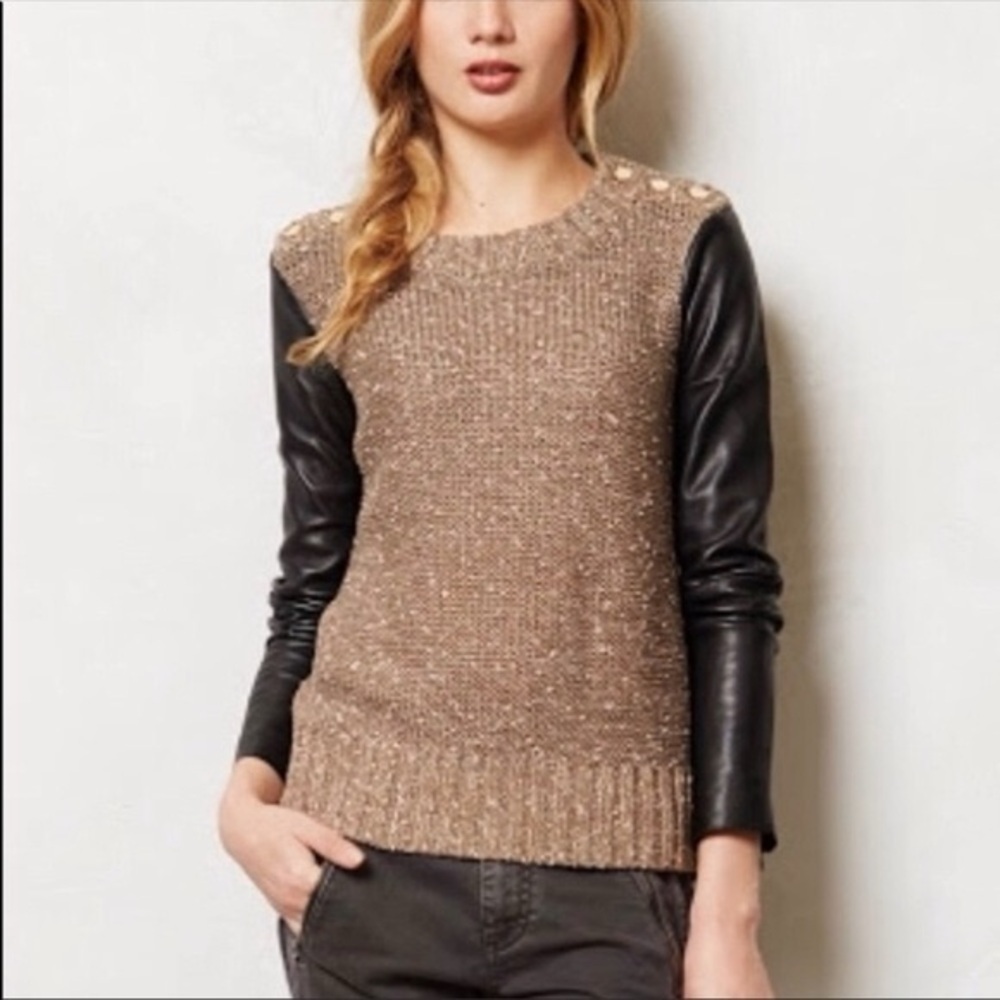 Tracy Reese Knitted Sweater with Lamb Leather Zippered Sleeves